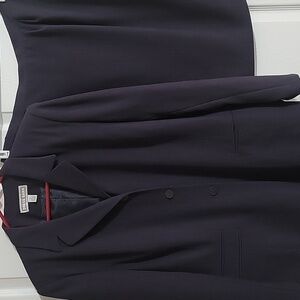 Dress Barn Navy Skirt Suit Set Long Blazer Tailored Career Wear Classic Size 16
